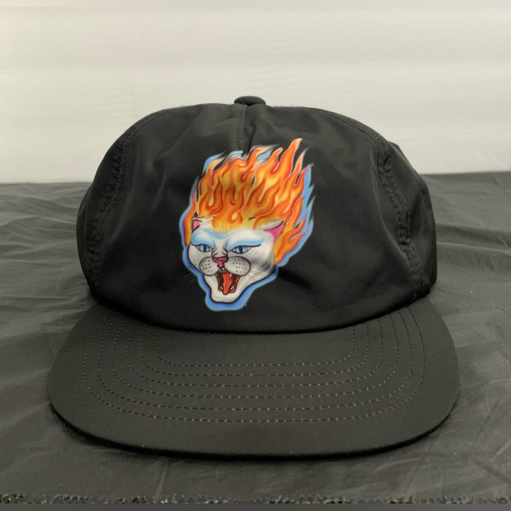 RIPNDIP Hell Ride Flame Nylon Snapback Hat Black Rare 6 Panel Deadstock Skater
